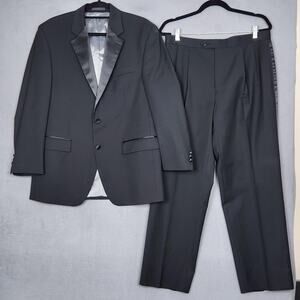 Calvin Klein Tuxedo Suit Mens 40R Black Wool Two Piece Jacket Pants Classic Fit